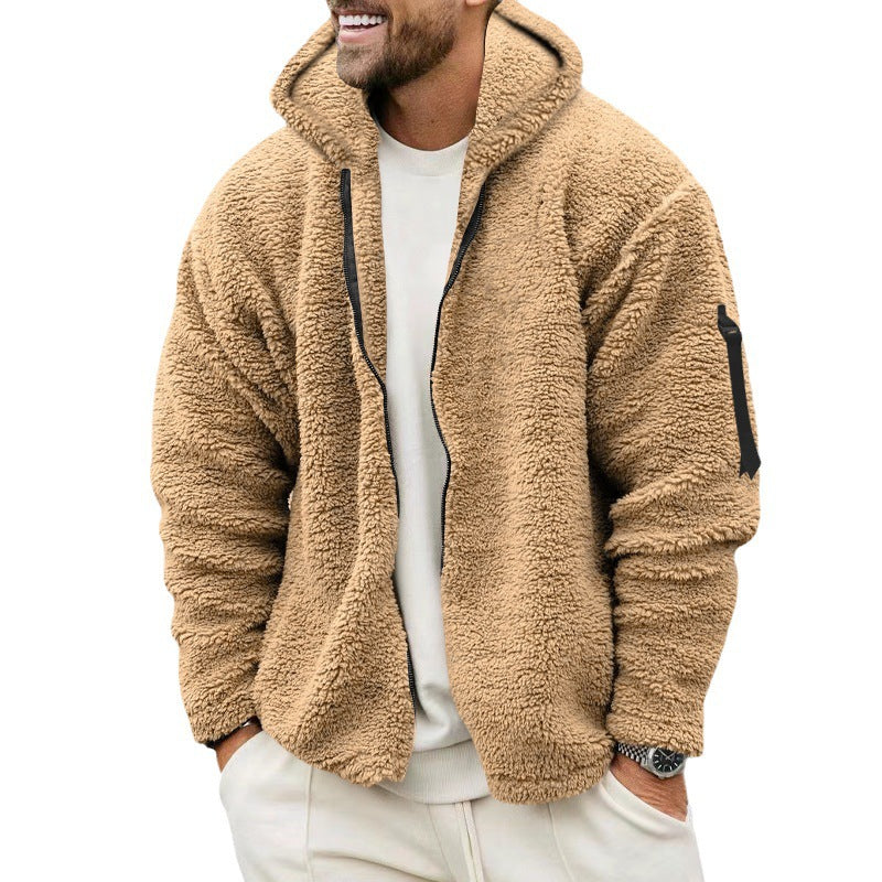 Herren-Plüsch-Kapuzenfleecejacke – Wendemantel mit zwei Seiten