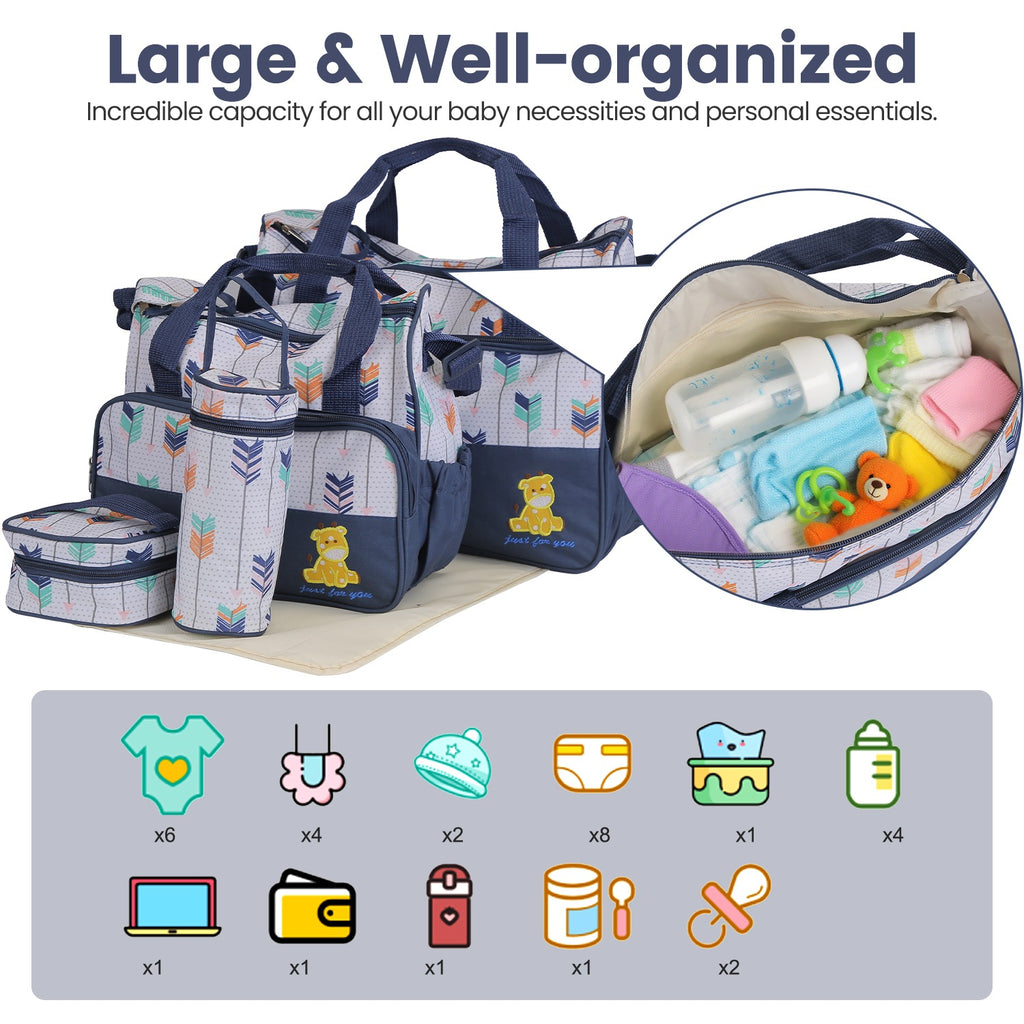 5-Piece Baby Diaper Bag Set – Spacious Travel Tote for Moms & Dads
