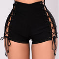 Women's Side Bandage High Waist Denim Shorts – Black Stretch Jean Shorts