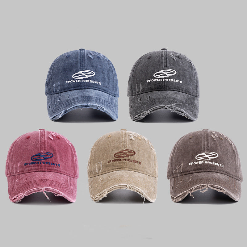 Distressed Denim Baseball Cap – Embroidered Washed Cotton Dome Cap | Adjustable | 5 Colors
