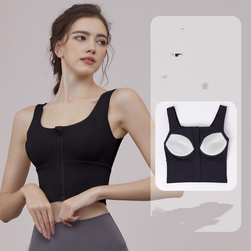 Women's Front Zipper Sports Bra Black — AdriaPulse