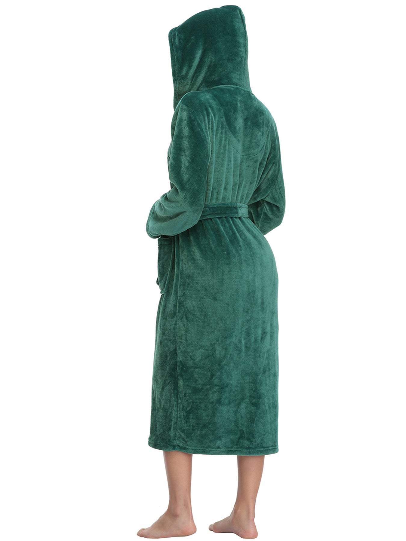 Robe de chambre longue en polaire moelleuse pour femme RONGTAI, peignoir épais à capuche avec poches, vêtement de nuit moelleux pour homme