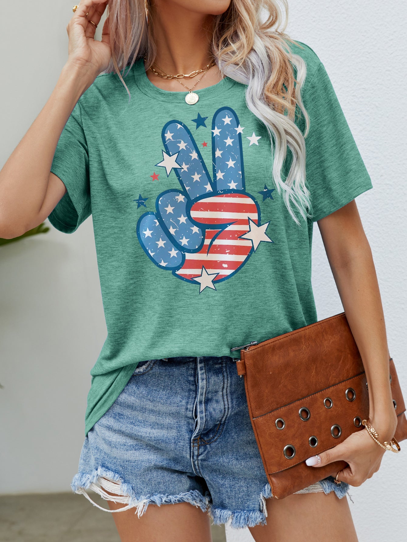 Damen T-Shirt mit Rundhalsausschnitt, kurzen Ärmeln und Print zum amerikanischen Unabhängigkeitstag