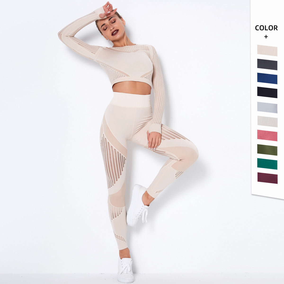 Women's Seamless Yoga Suit – Long Sleeve Knitted Activewear