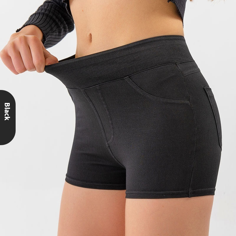 Women's High Waist Hip Lift Yoga Denim Shorts – Elastic Sports Fitness Shorts