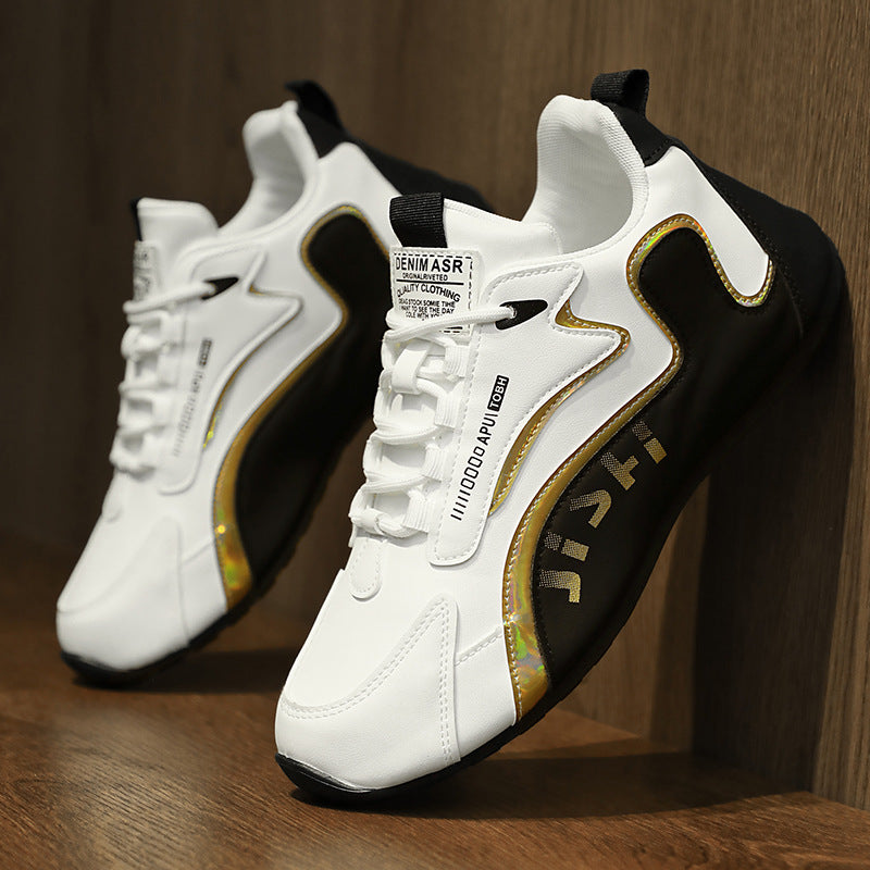 "Men's Fashion Colorblock Lace-Up Sneakers Leather Black White – AdriaPulse"