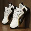 "Men's Fashion Colorblock Lace-Up Sneakers Leather Black White – AdriaPulse"