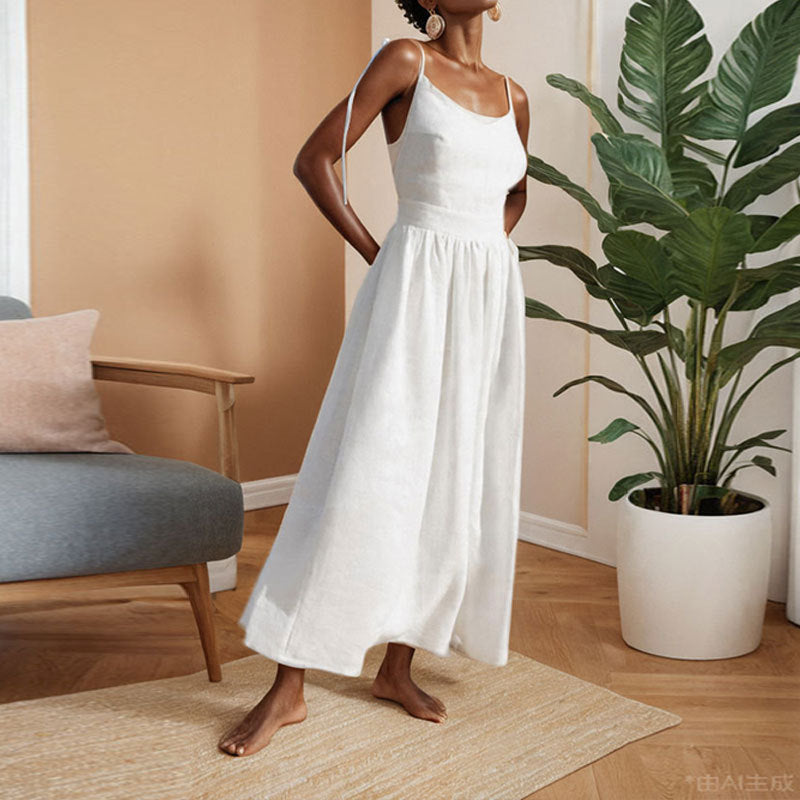 V-Neck Backless Split Maxi Dress – Women's High-Waist Sleeveless Summer Dress