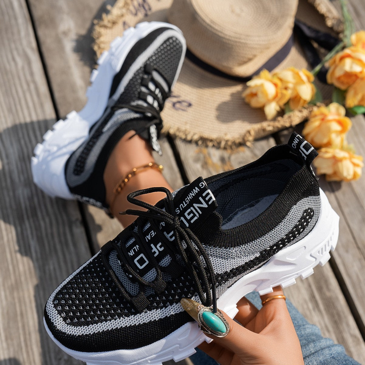 Flyknit Mesh Breathable Lace-Up Sneakers Women Walking Running Shoes AdriaPulse
