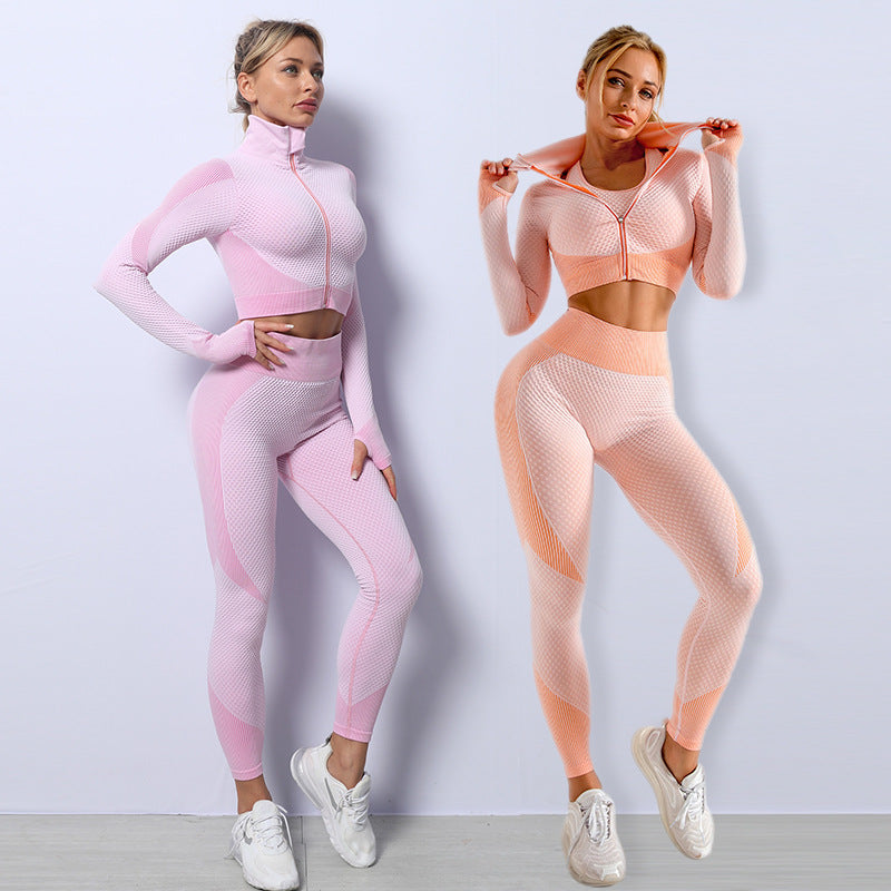 3-Piece Seamless Yoga Set | Leggings, Crop Top & Sports Bra – Women's Gym Tracksuit