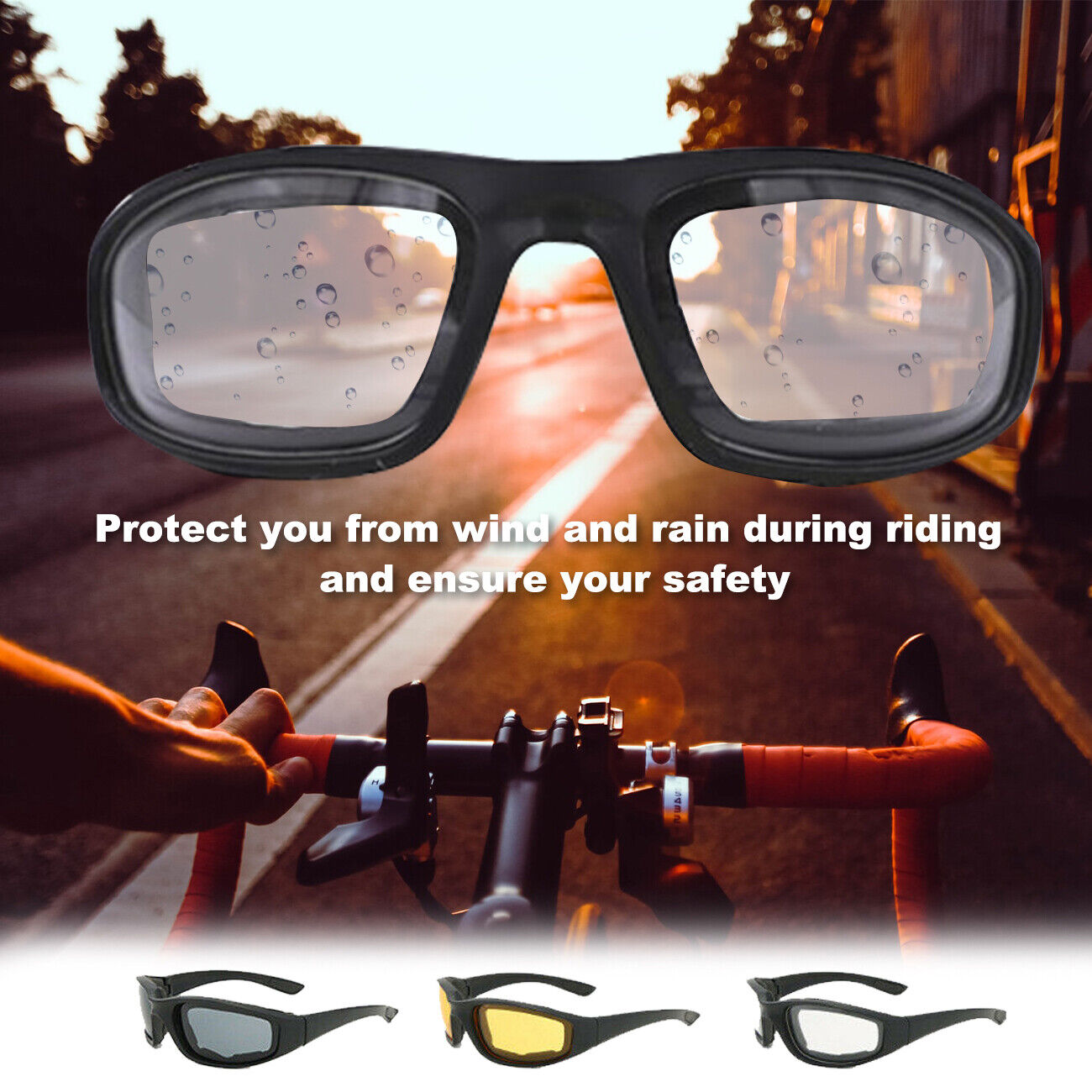 3-pair motorcycle riding glasses set with UV400 mirror lenses in gray, clear and yellow – AdriaPulse
