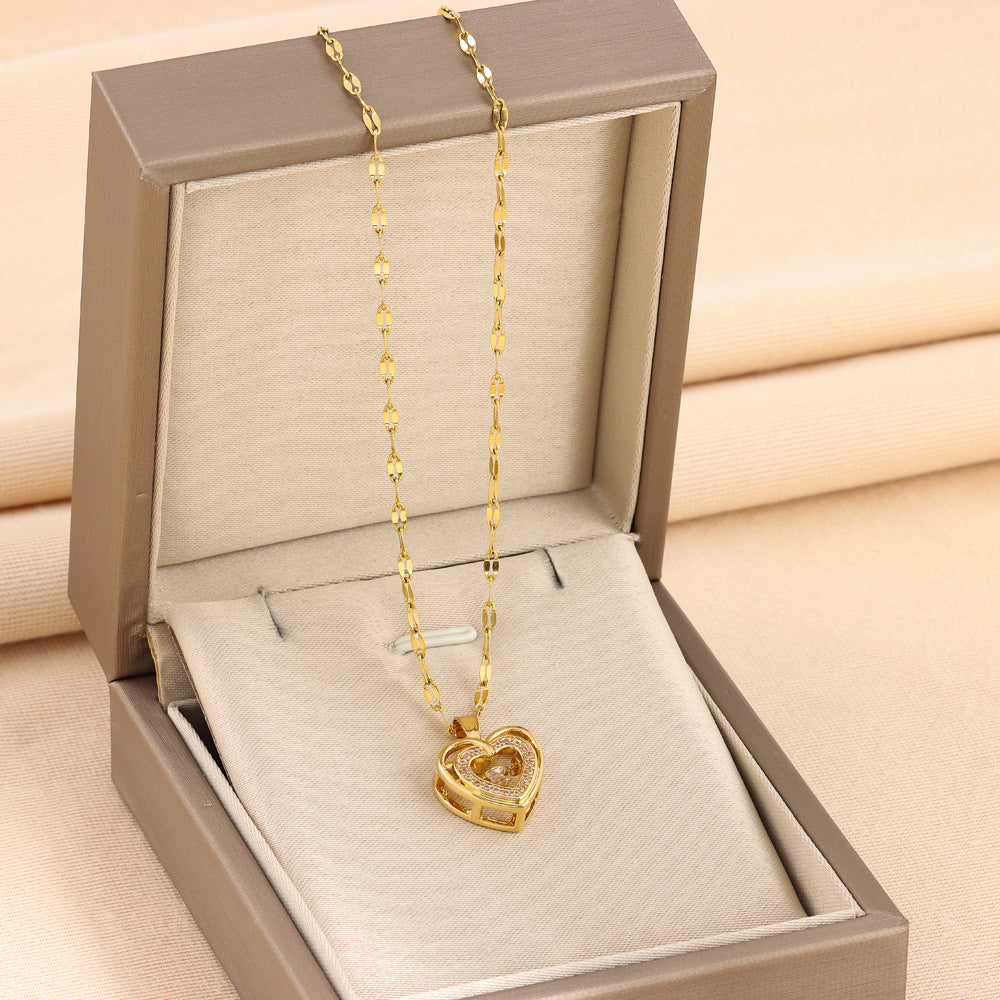 Double Layer Heart Necklace | Rhinestone Titanium Steel Pendant – Women's Gift