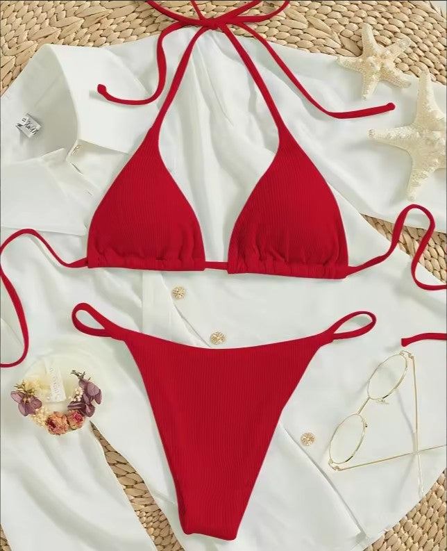 Women's Ribbed Bikini Set – Sexy V-Neck Two-Piece Swimsuit – AdriaPulse