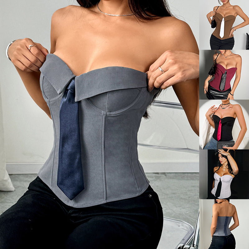 Y2k Bandeau Top mit Zierknoten, trendiges, einfarbiges Westentop für Damen