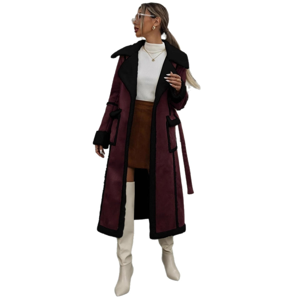 Langer Lammwollmantel mit Pelzkragen & Fleece-Futter
