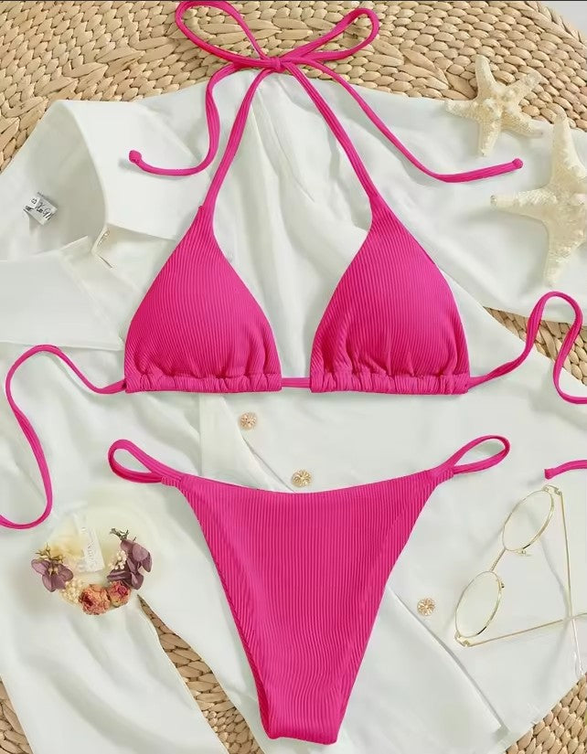 Women's Ribbed Bikini Set – Sexy V-Neck Two-Piece Swimsuit – AdriaPulse