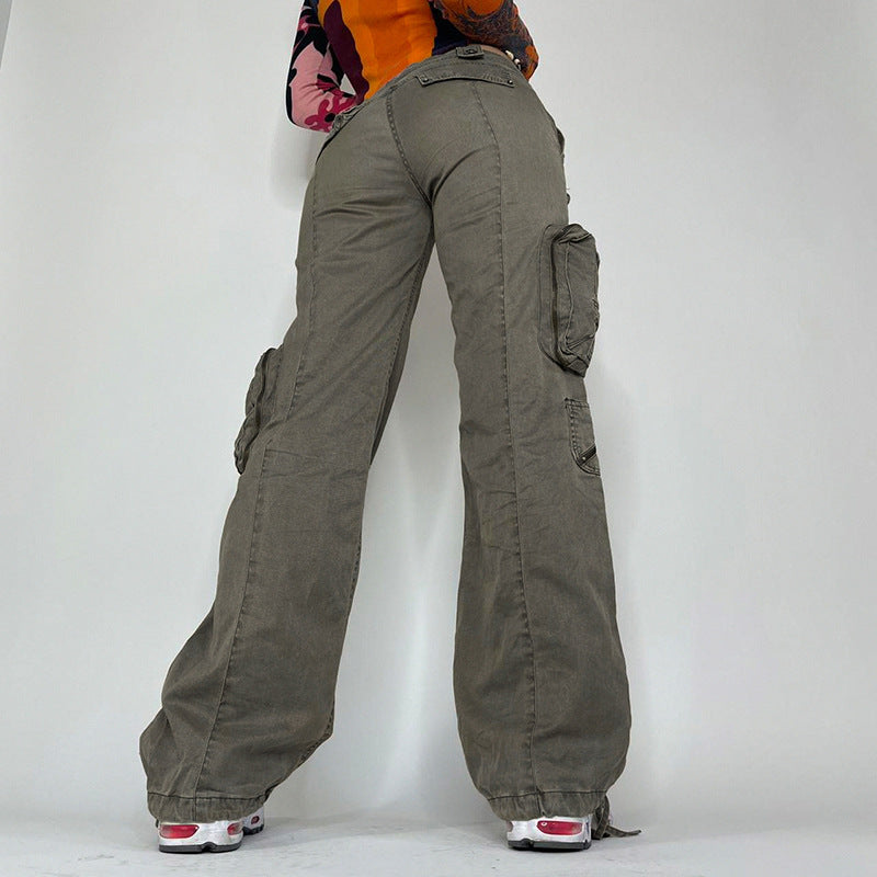Wide Leg Denim Overalls – Casual Straight Leg Cotton Jeans for Women | Grey | S-M-L