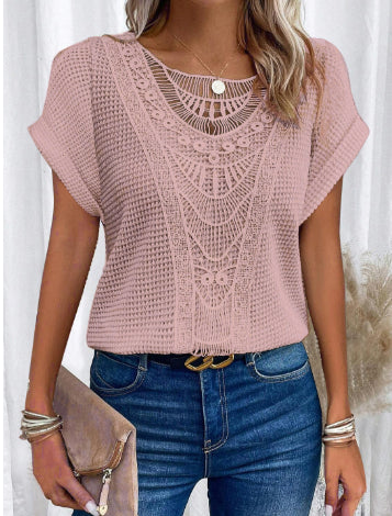 Women's Hollow Out Short Sleeve Top – Ethnic Style Summer Tee