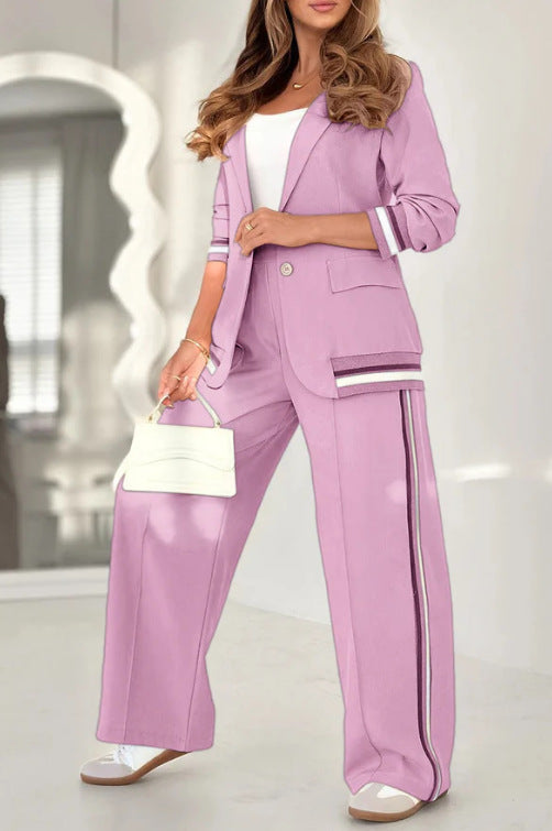 Women's Lapel Blazer & Wide Leg High Waist Pants Office Suit Set