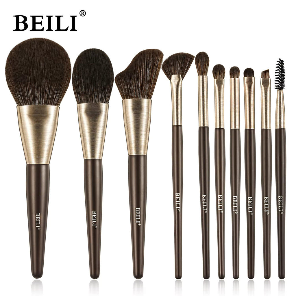 Set de 10 pinceaux de maquillage Beili – Pinceaux Kabuki à poils synthétiques pour fond de teint, correcteur et fard à paupières