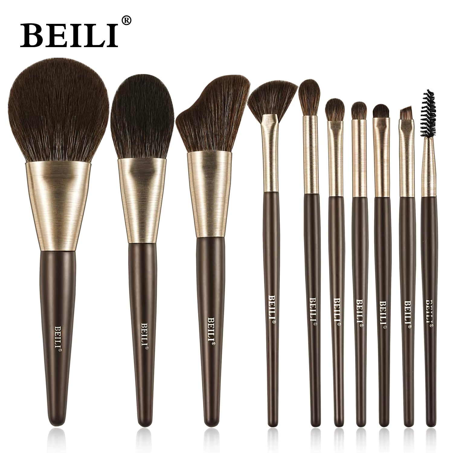 Set de 10 pinceaux de maquillage Beili – Pinceaux Kabuki à poils synthétiques pour fond de teint, correcteur et fard à paupières
