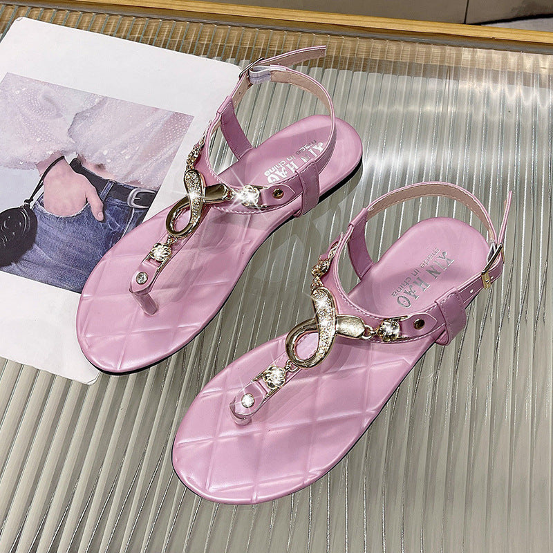 Women's Bohemian Buckle Flat Sandals – Roman Style PU Flip-Flops