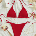 Women's Sexy Ribbed Tie Bikini Set – V-Neck Two-Piece Swimsuit