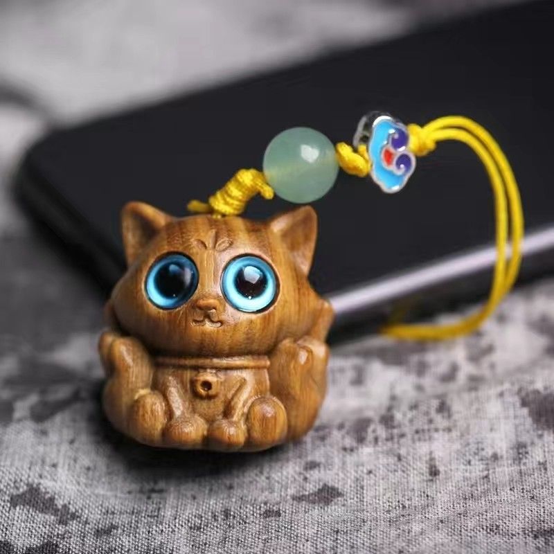 Handmade Sandalwood Cat & Animal Figurine – Mini Wooden Desk Ornament