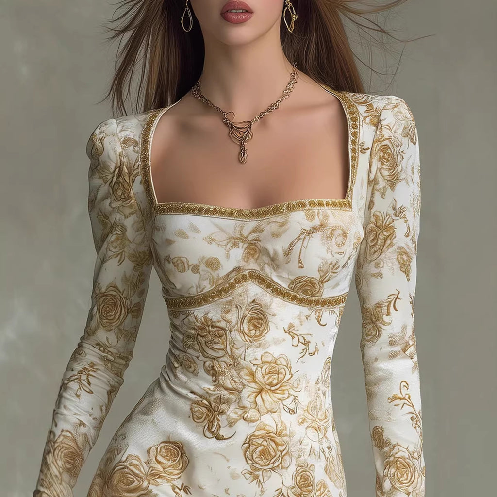 Französisches rückenfreies Neckholder-Kleid mit Blumenmuster im Retro-Stil
