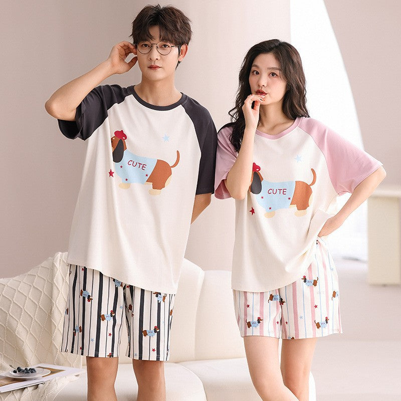 Couples Matching Cotton Pajama Set – Loose Short Sleeve & Shorts Loungewear – AdriaPulse"