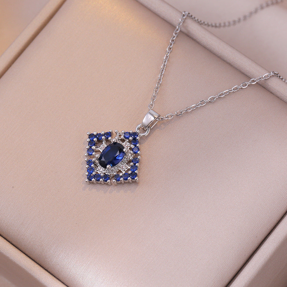 Sapphire Zircon Flower Special Interest Light Luxury Design Pendant Elegant Outfit