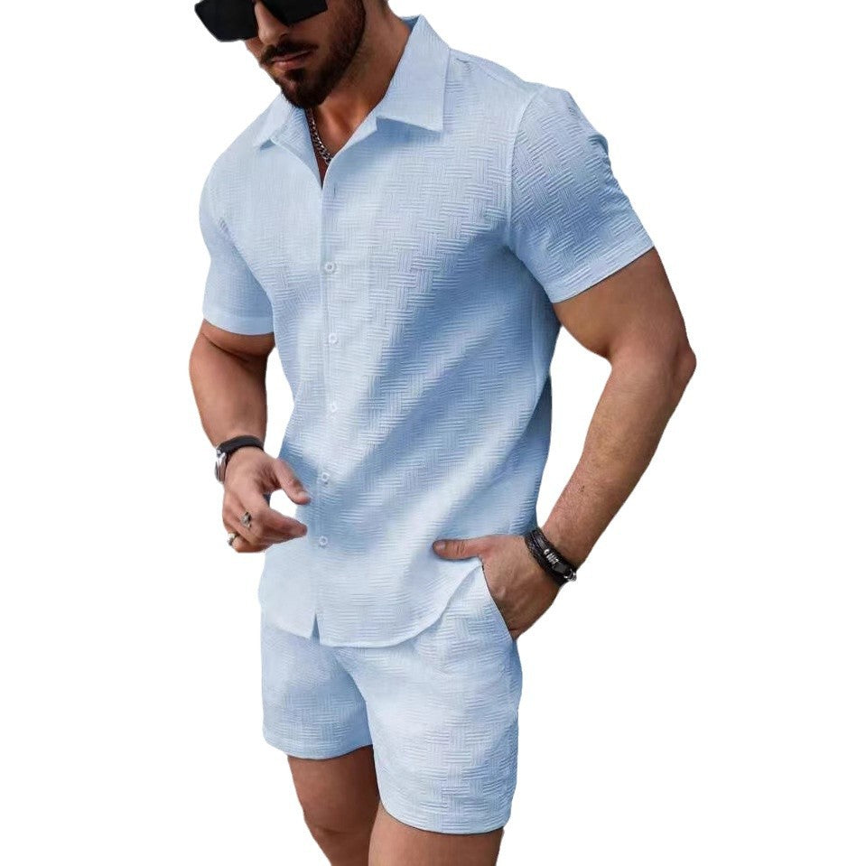 Men's Summer Two Piece Set – Short Sleeve Shirt & Shorts Beach Outfit