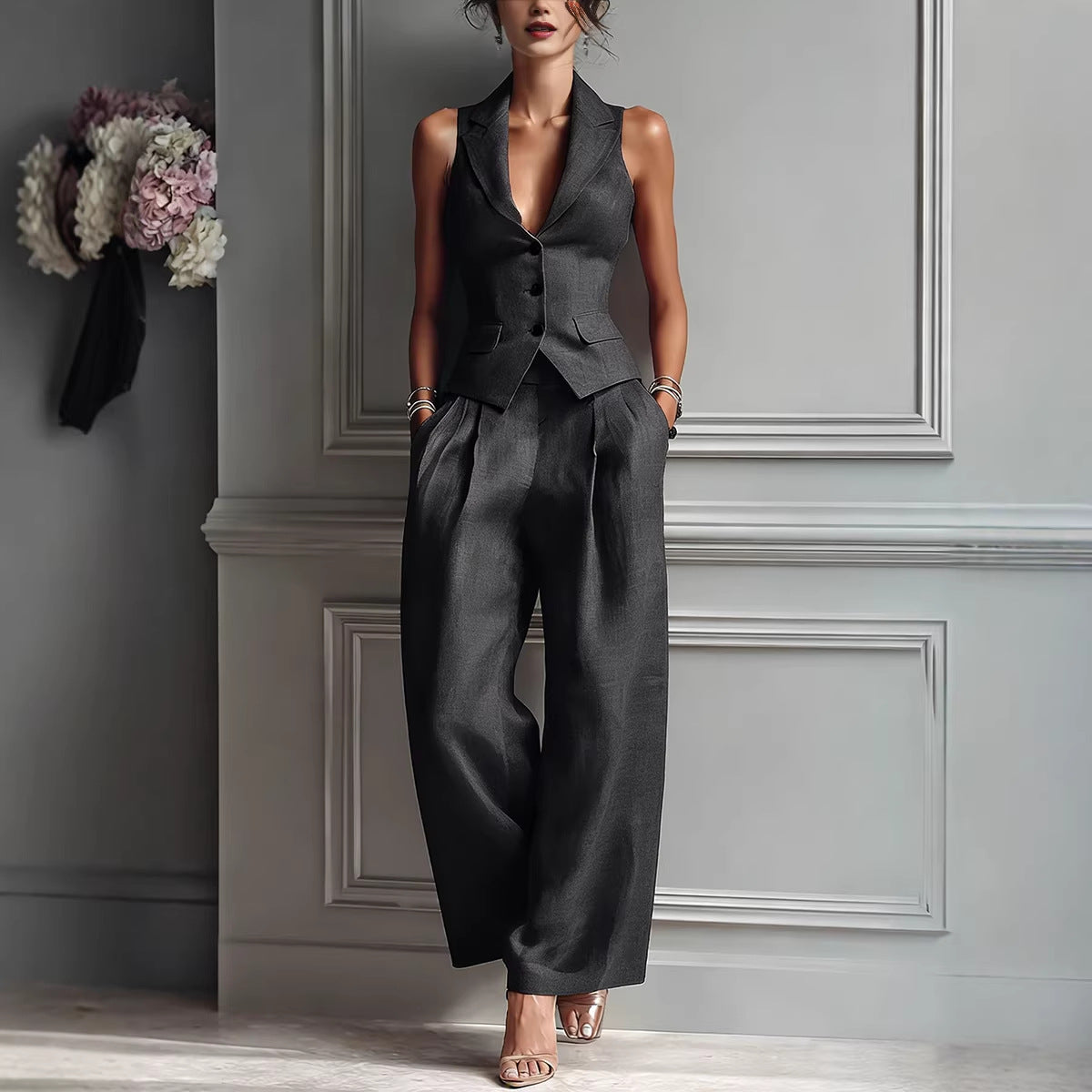 Women's Sleeveless Vest Wide-Leg Pants Two-Piece Set Casual Summer Suit – AdriaPulse
