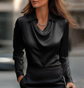 Collared Long Sleeve Solid Color Blouse Women Casual Business Top AdriaPulse
