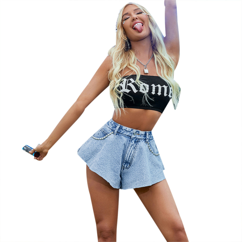 Women's High Waist Washed Loose Denim Shorts – Slimming Straight Cut Blue