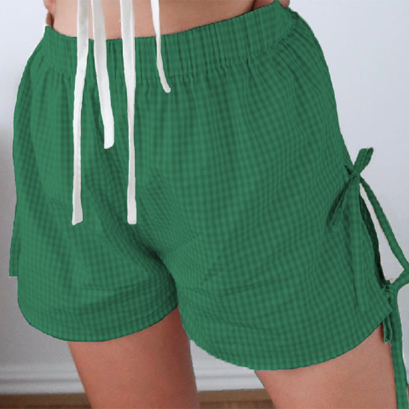 Women's Plaid Lace-Up Shorts – Loose Y2K Elastic Waist Summer Pants