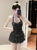 Women's Retro Polka-Dot One-Piece Swimsuit Skirt Style – AdriaPulse