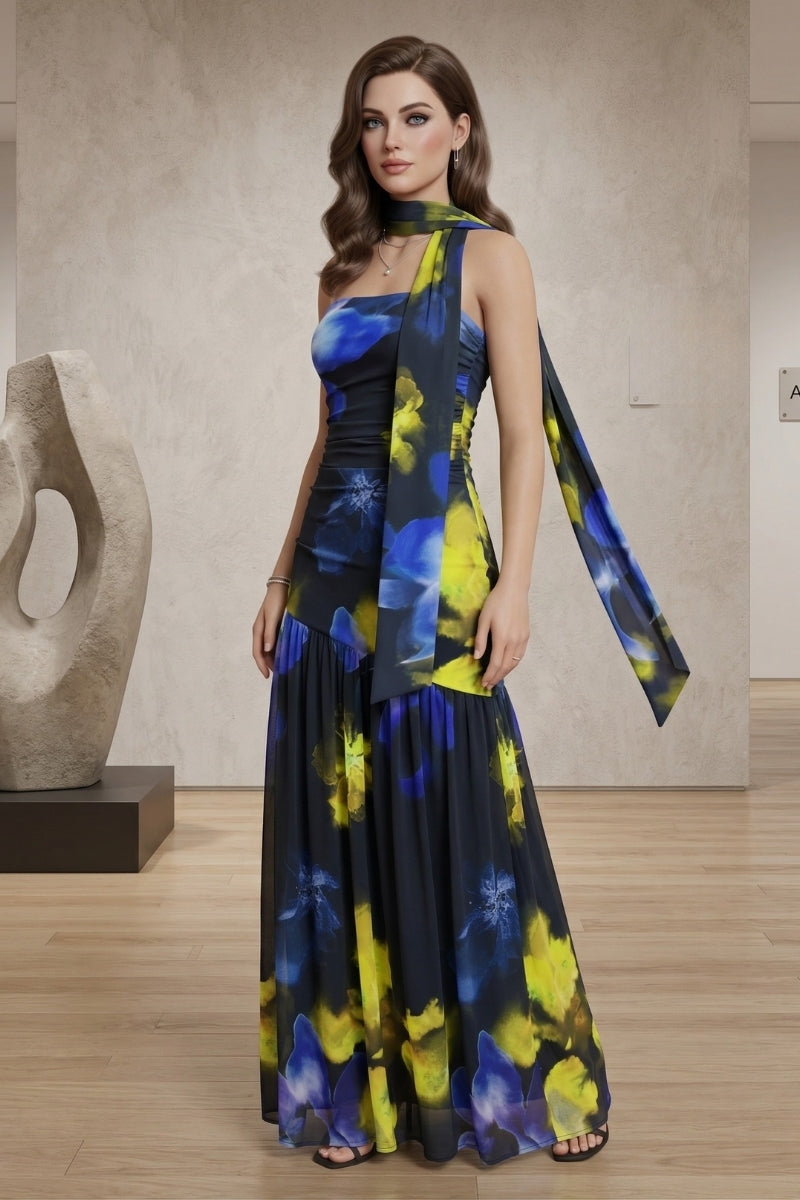 Floral Tie Neck Maxi Dress – Sleeveless Beach & Evening Dress | UK 6–18