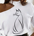 Women's White Open Shoulder Cartoon Graphic Long Sleeve T-Shirt – AdriaPulse