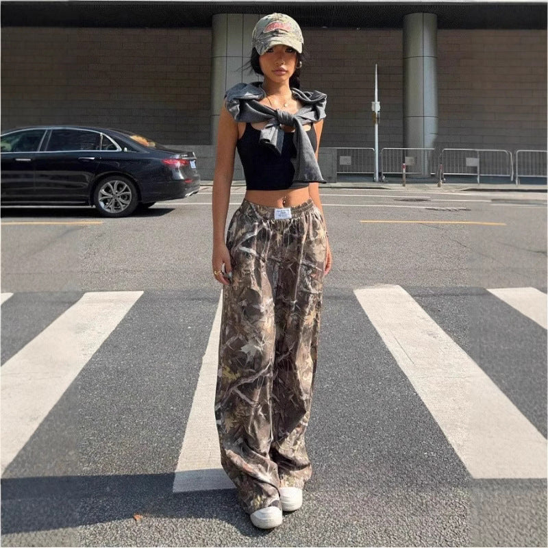 Schlankmachende Freizeithose Hip Hop Retro Street Multi-Pocket Camouflage Cargo-Hose für Damen Y2k Hip-Hop Cargo Grunge Baggy Hose