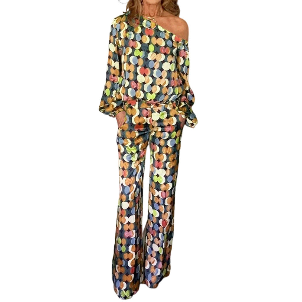 Digital Print Lantern Sleeve Suit – Women's 2-Piece Set