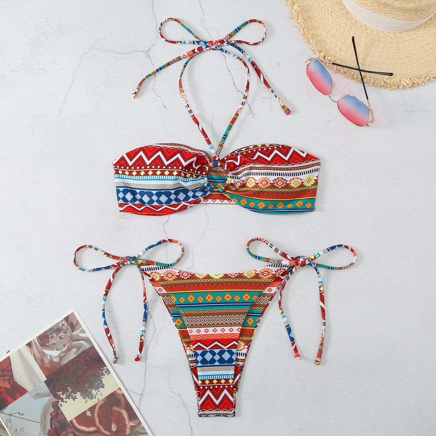 Halter Split Bikini – Women's Polyester Swimwear S–XL