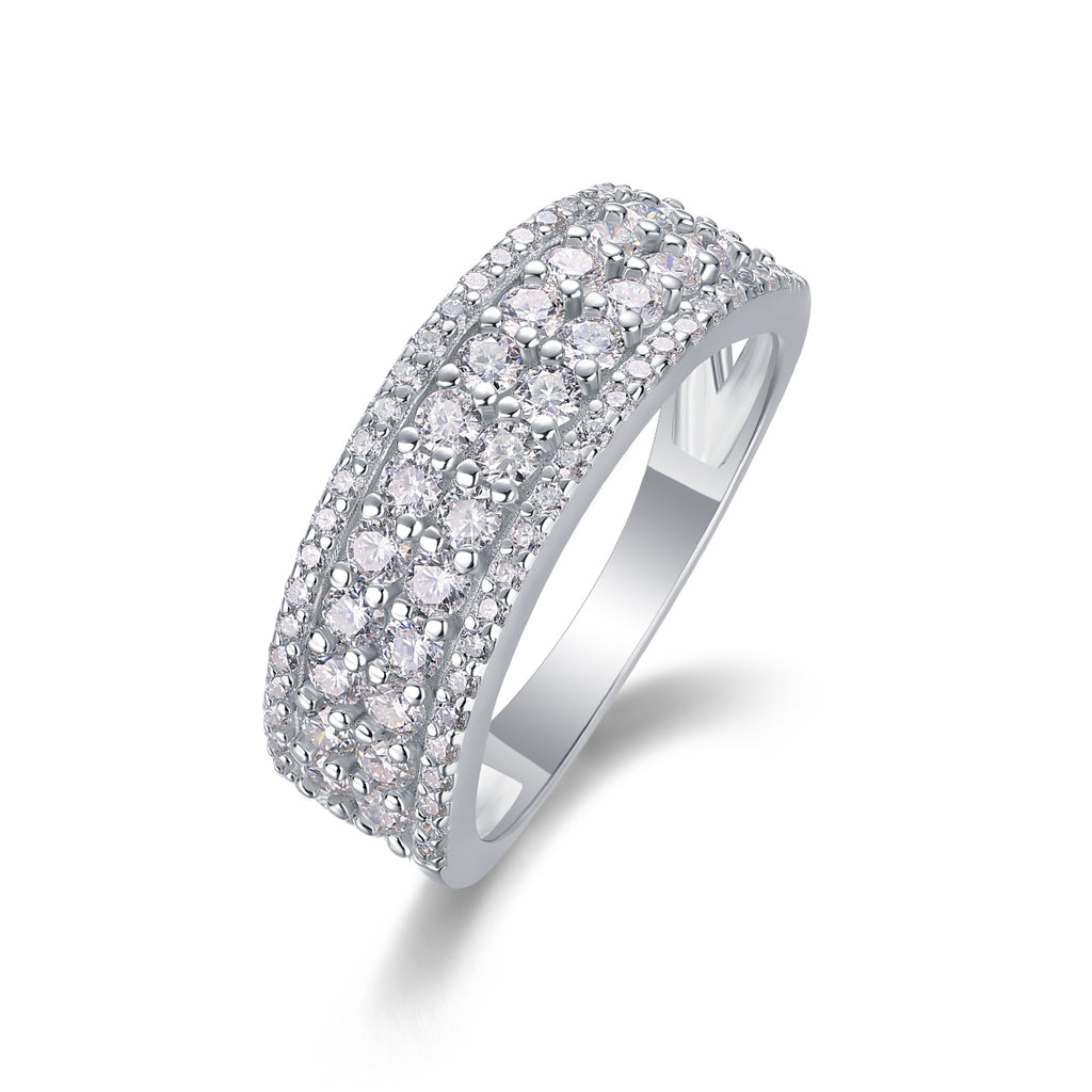 Mehrreihiger Moissanit-Diamantring – Luxus S925 Silber Stapelring