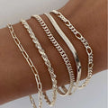Women's 14K Silver Plated Dainty Bracelet Set – 5pcs Adjustable Stackable Bracelets