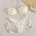 Maillot de bain bikini deux pièces ruché couleur unie pour femme