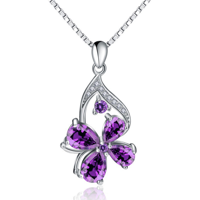 Purple Amethyst Pendant Necklace | Copper Crystal Charm – Women's Boho Jewelry