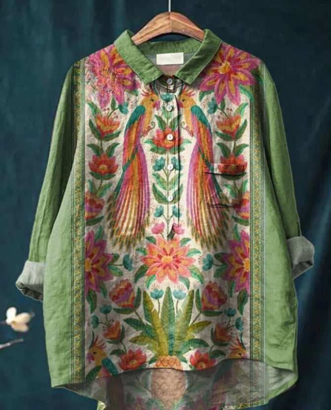 Casual Graffiti Print V-neck Single-button Long-sleeved Shirt