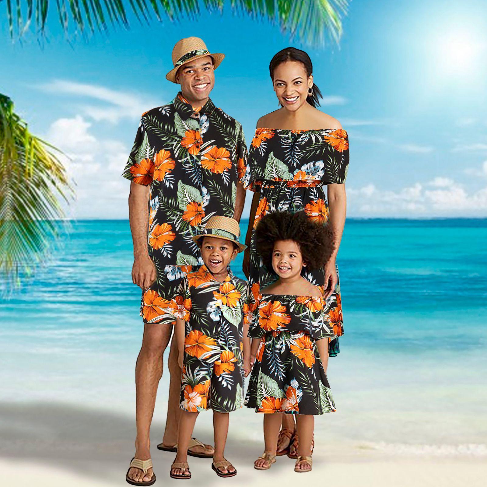 Family Matching Hawaii Vacation Outfit Chocolate – Tropical Print Parent-Child Suit – AdriaPulse