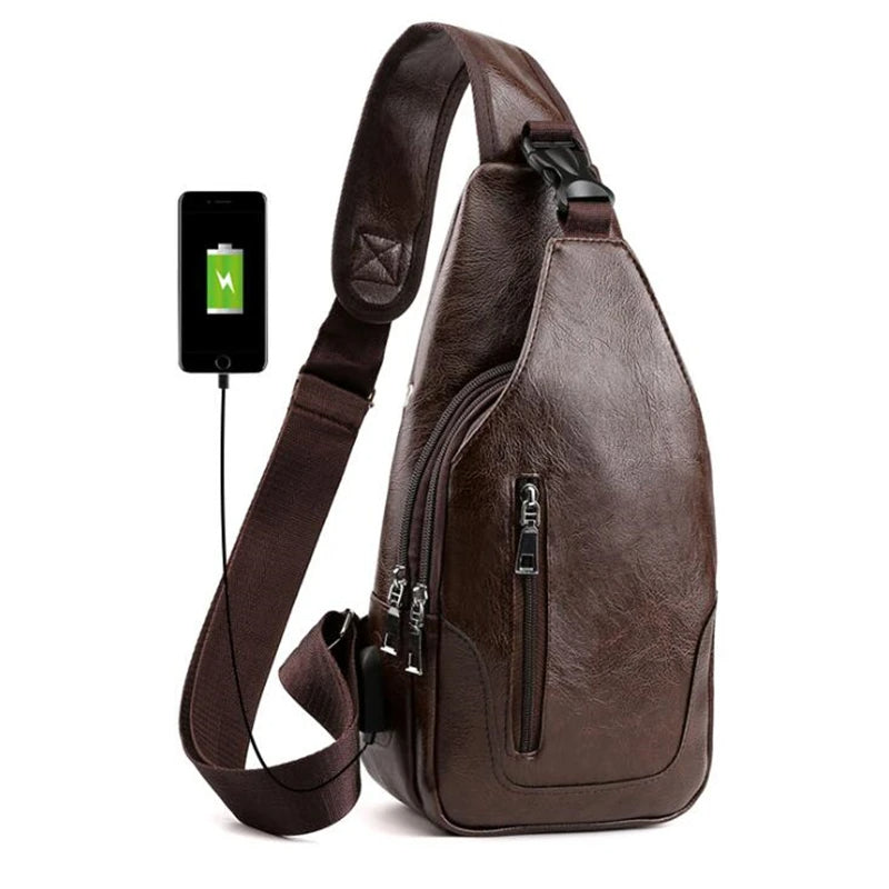 Men's Leather Crossbody Messenger Bag – Vintage Chest Sling Bag for Business & Casual