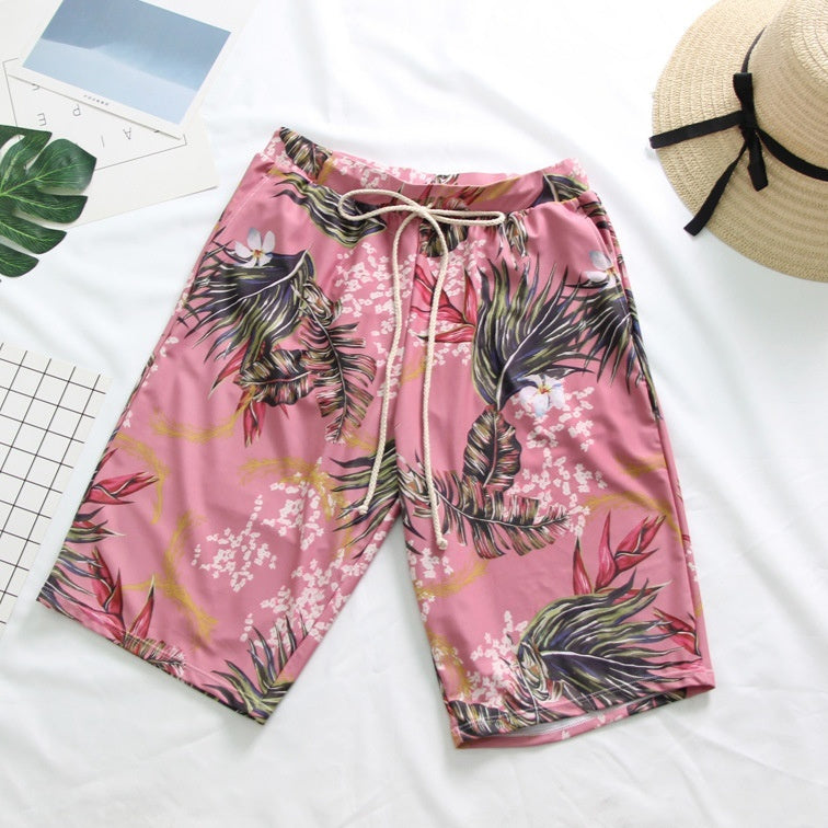 Floral Couple Swimwear Set | Women's Push-Up One-Piece & Men's Beach Shorts – Pink & Yellow